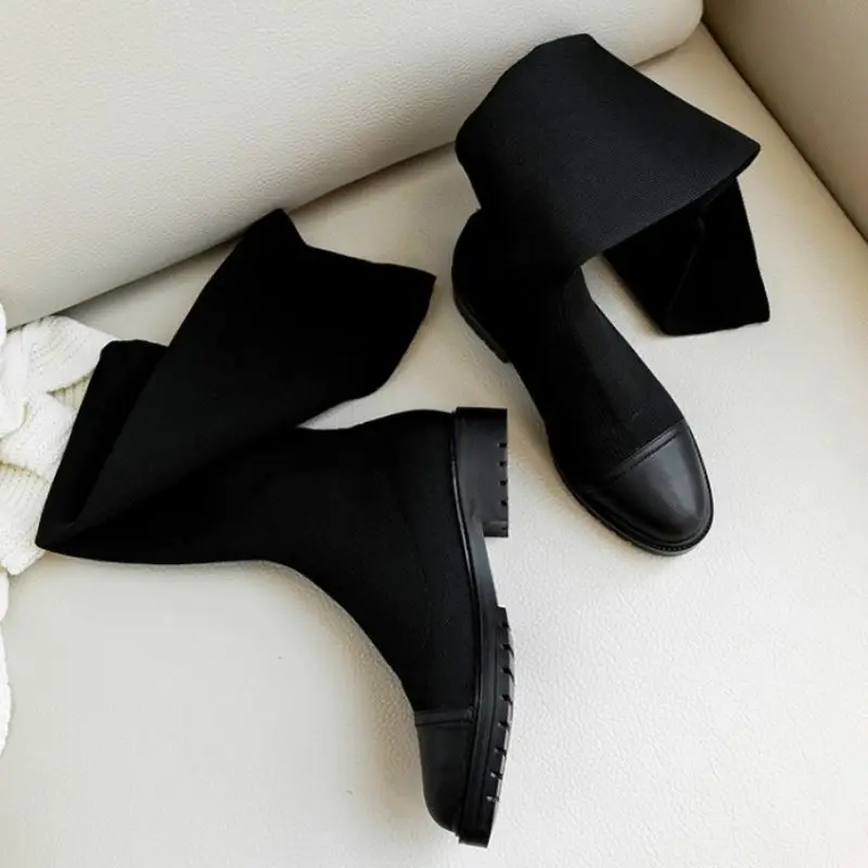 

RIZABINA Women Stretch Boots Sexy Flats Winter Shoes Woman Warm Over Knee Boot New Fashion Party Lady Daily Footwear Size 34-39