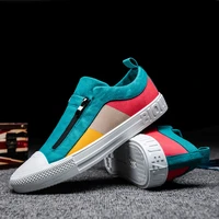 2021 mens new canvas shoes fashion color matching zipper designer shoes men flat bottom comfortable vulcanized shoes for men