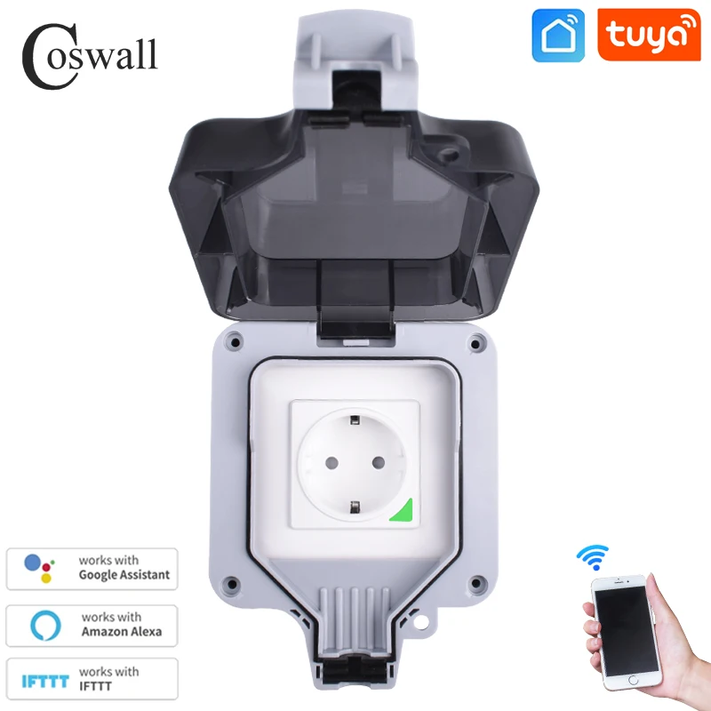 

Coswall Tuya/приложение Smart Life Wi-Fi Голос Управление IP66 Водонепроницаемый ЕС розетка таймер переключатель программируемый работать с Alexa Google Home
