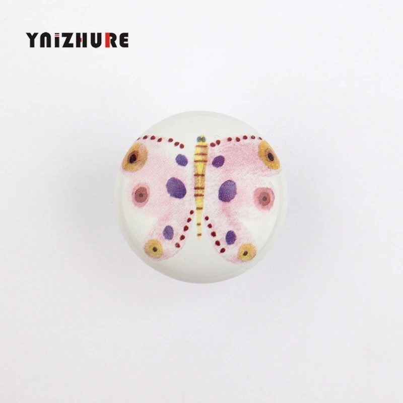 Pink butterfly YINZHURE бренд Сельский Acme скандинавском стиле Керамический одинарный круглый K Шкаф Кухня сад дверь ручка современного шкафа Ручка - Цвет: Pink butterfly