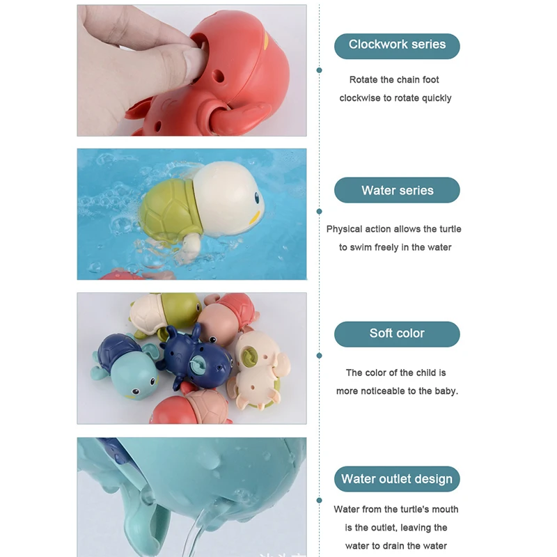 

1 PCS Cute Cartoon Animal Tortoise Classic Baby Water Toy Infant Swim Turtle Wound-up Chain Clockwork Kids Beach Bath Toys
