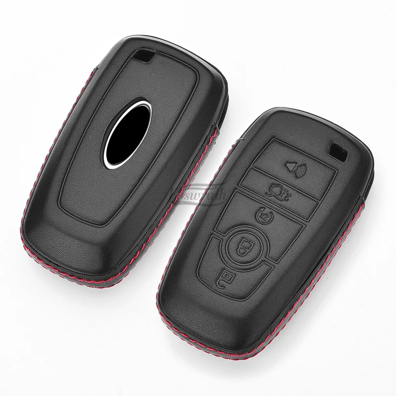 Car Leather Key Case Chain For Ford Mondeo Explorer Edge Expedition F-450 F-350 F150 Fusion Mustang Everest 5 Buttons 2017-2019 |