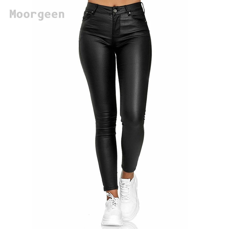 

Новые женские модные кожаные брюки, повседневные облегающие брюки с высокой талией, Стрейчевые брюки, брюки для блинов