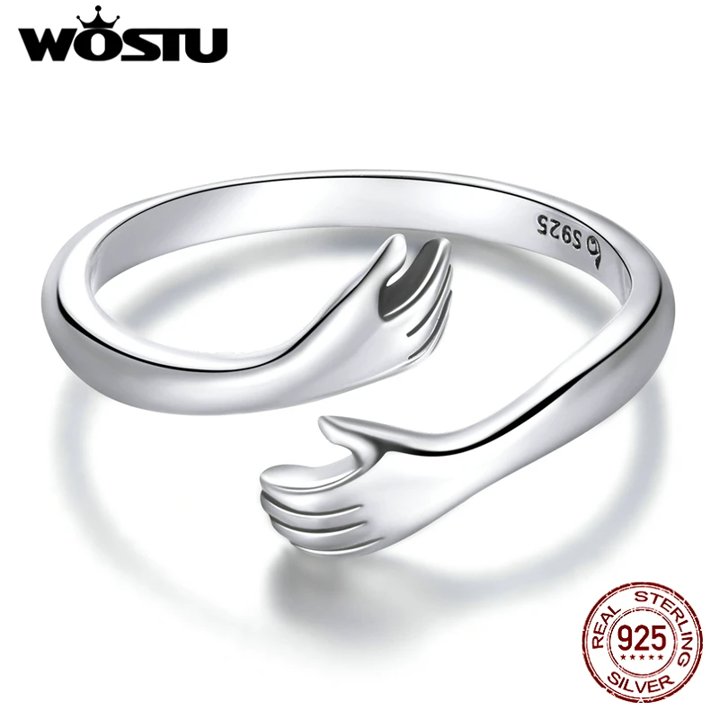 

WOSTU New Authentic 925 Sterling Silver Hug Love CZ Adjustable Rings for Women Wedding Engagement Fine Fashion Jewelry BNR176