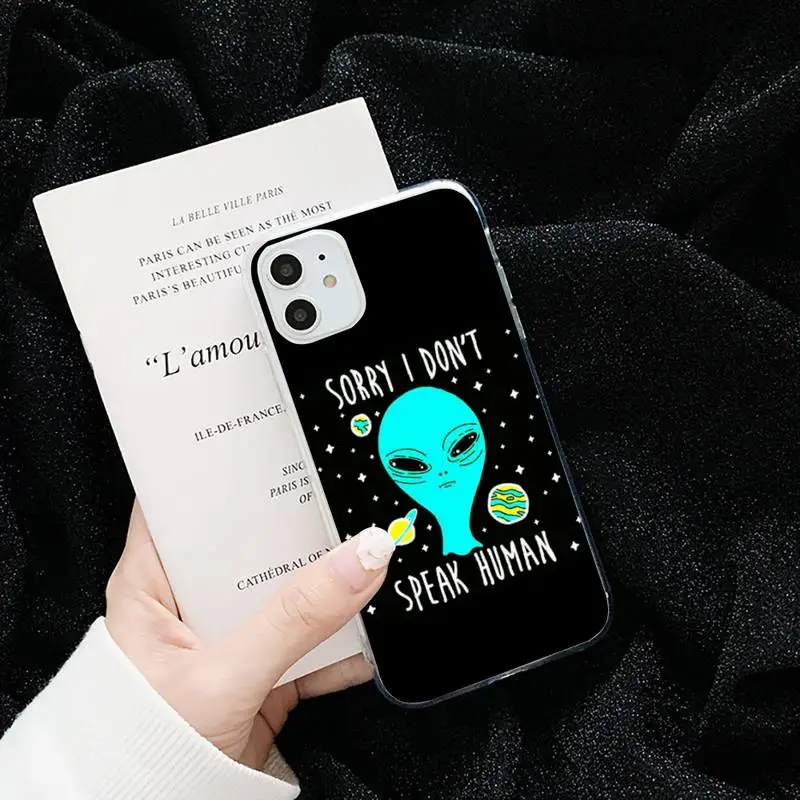 

Alien Art Black funny Phone Case Transparent for iPhone 6 7 8 11 12 s mini pro X XS XR MAX Plus cover funda shell