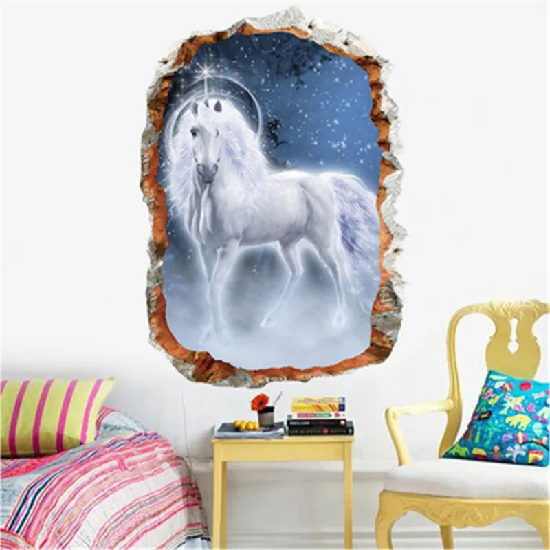 3D единорог наклейки на стену домашний Декор Наклейки для декора комнаты спальни