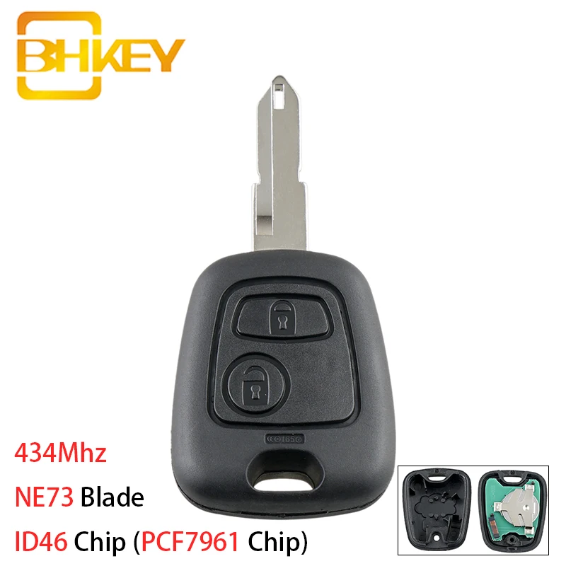 BHKEY 2 кнопки NE73 лопасти дистанционного ключа Fob контроллер для PEUGEOT 206 433/434 МГц