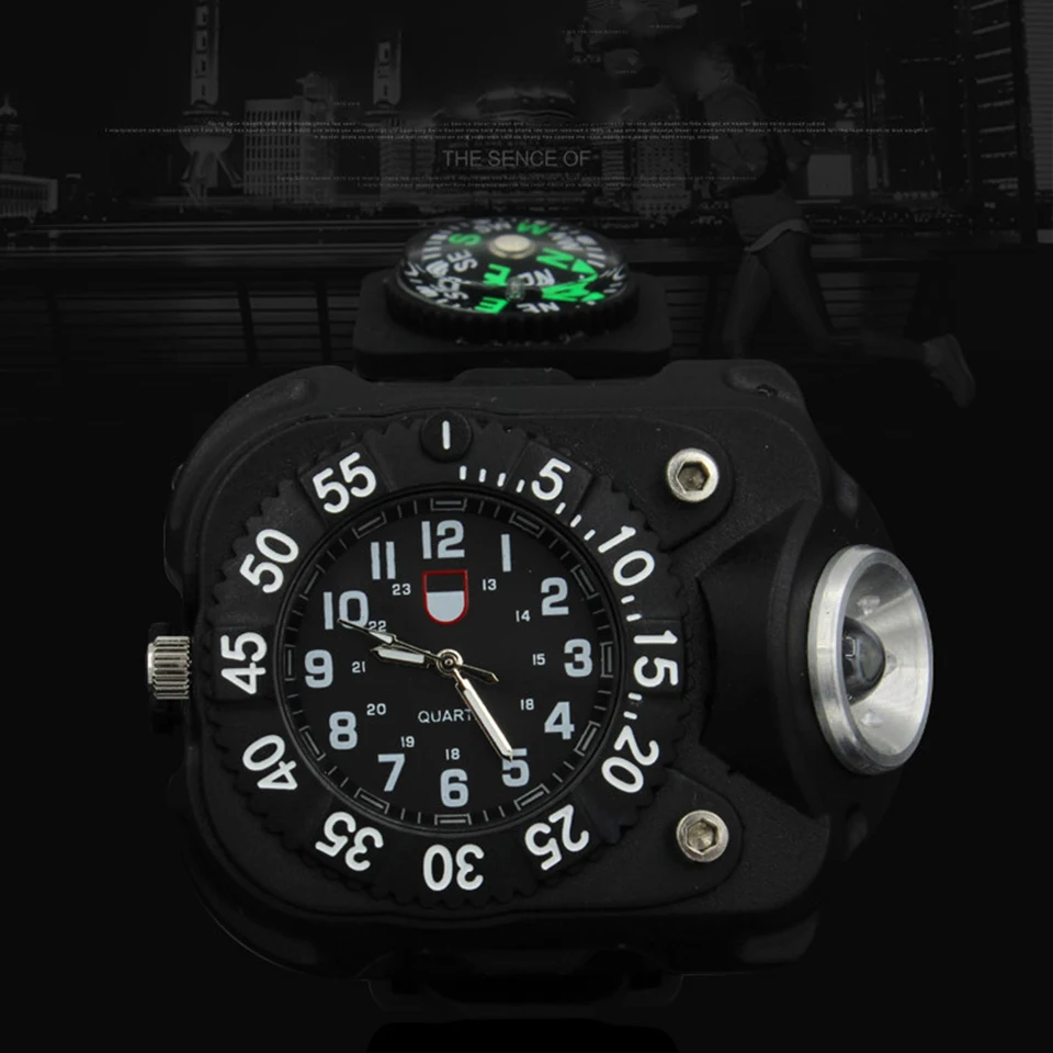 

XP-G Q5 Built in Battery Night Running Self-defense Lantern Outdoor Led Flashlight Wrist Light Hand-worn Strong Torch Watch