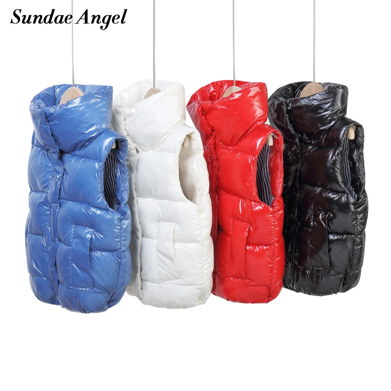 

Sundae Angel Warm Vest Kids Gilet Boy Winter Stand Collar Thicken Glossy Vest For Girls Autumn Sleeveless Children Waistcoat