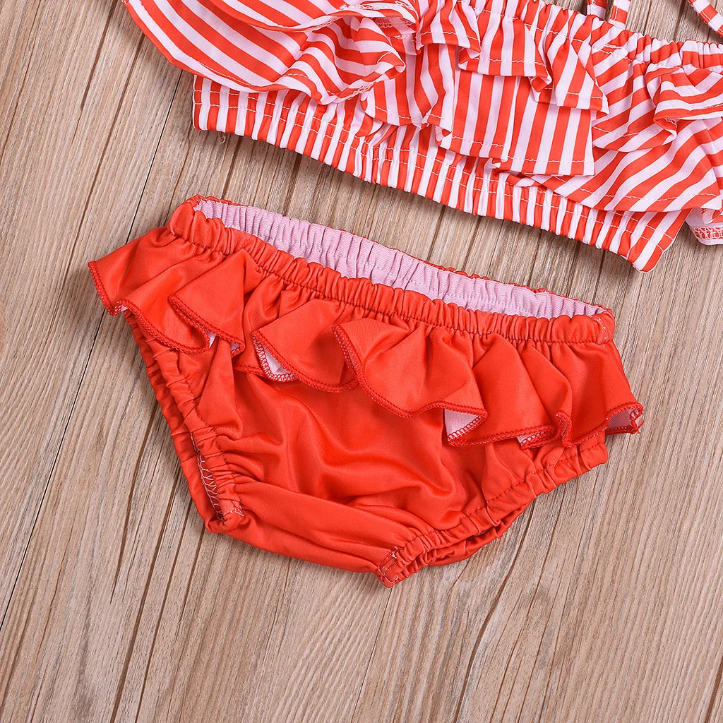 Детский купальный костюм для маленьких девочек Полосатый ремень бикини пляжный