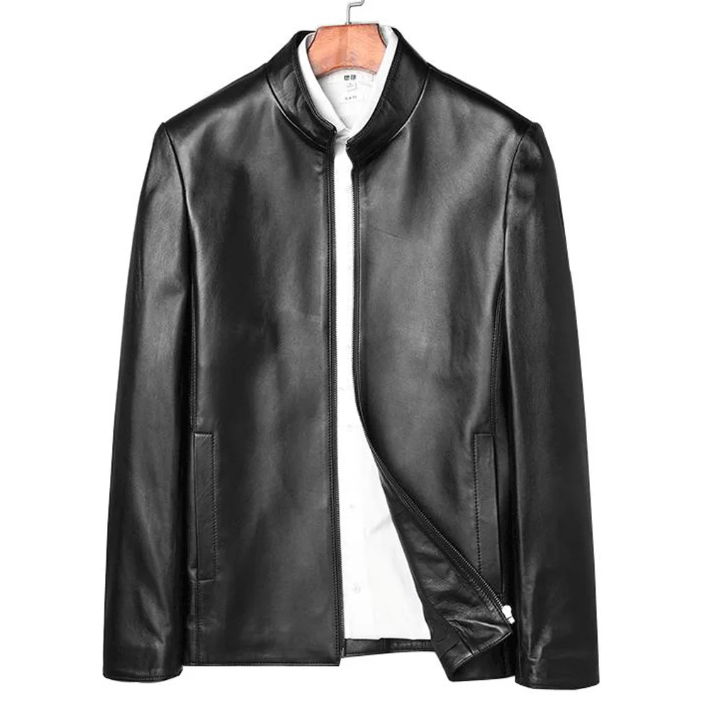 

Sheepskin 100% Genuine Leather Men Jacket Regular Male Black Coat Casual Men Natural Leather Zipper Spring Jacket 4XL