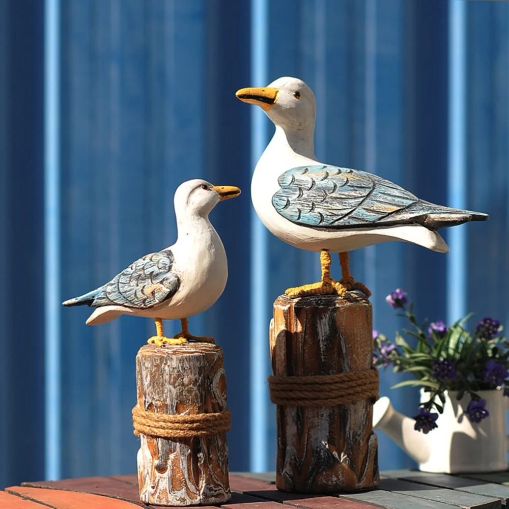 

2pcs Mediterranean Style Wood Craft Bird Shape Ornament Artistic Figurine Craft Home TV Cabinet Decoration Gift for Living Room