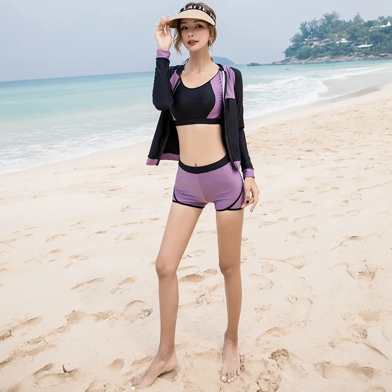 

Swimwear Swiming Suit Women Rushguard Swimsuit Female Long Surfing Swimming Leisure Racing Vest Sleeve Sun Proof Three Piece