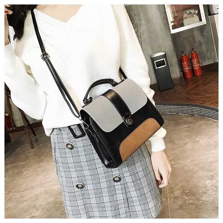 

Винтажные кожаные сумки через плечо контрастных цветов для женщин 2022 Женская сумочка модная простая сумка-мессенджер на плечо женские коше...