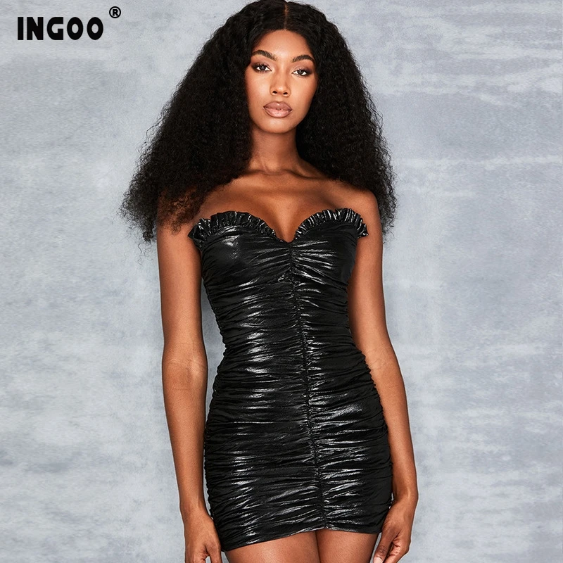 Женское Короткое платье карандаш из ПУ кожи без рукавов|Женские платья| |