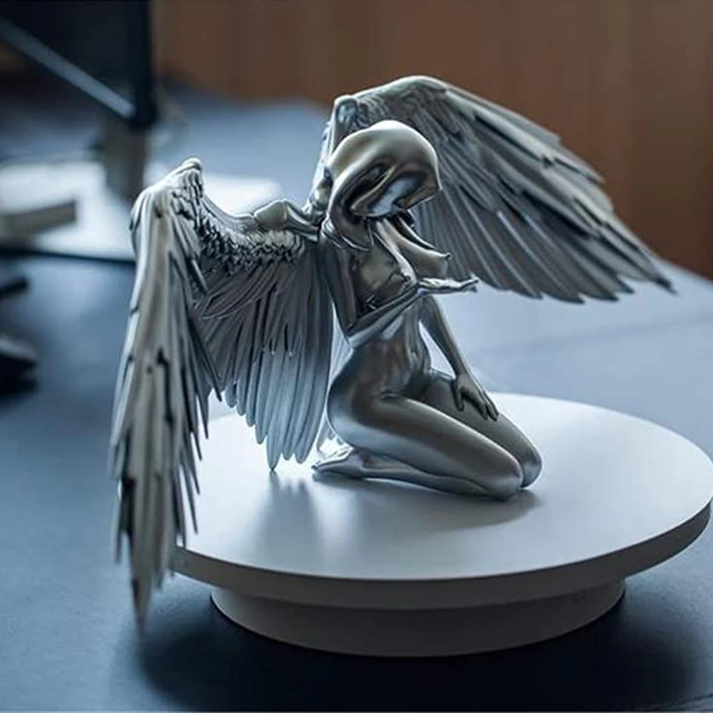 

Art Angel Female Woman Wings Kneeling Cloak Hat 3D Angel Art Statue Decor Indoor and Outdoor Sculpture Home Decor Drop Shipping