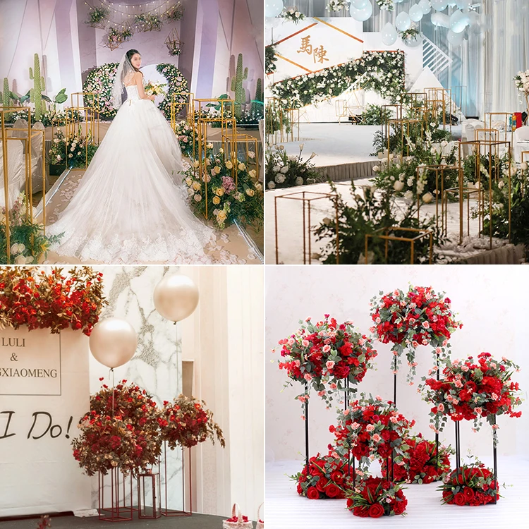 

Wrought Iron Geometric Road Flower Frame Wedding Bouquet Rack Props Table Decoration Artificial Flower Ball Decoration