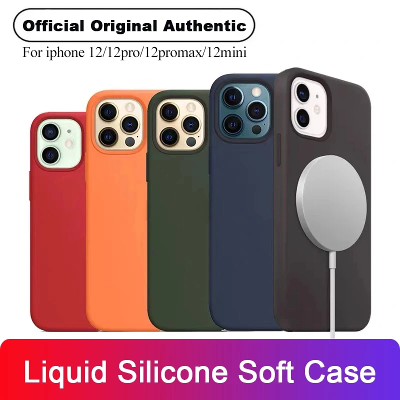 

For Iphone 12 Pro Max Case Magnetic Wireless Charging Box Original Liquid Silicone For Iphone 12 Mini ​Luxury Protective Cover