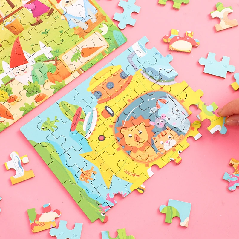 60 шт. деревянные головоломки игрушки для детей с принтами животных Транспортное