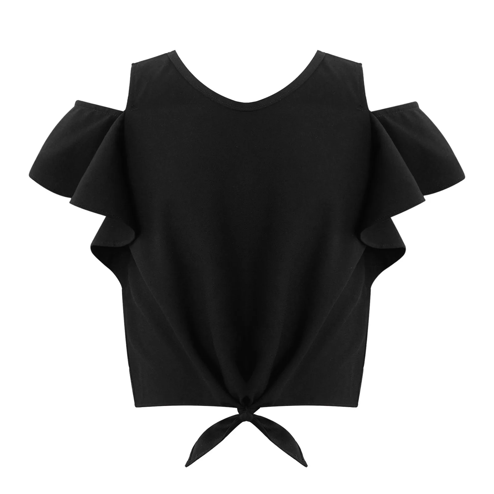 

Kids Girls Stylish T-Shirt Clothing Butterfly Sleeves O-Neck Knot Hem Solid Color All-match Top Teens Summer Casual Blouse