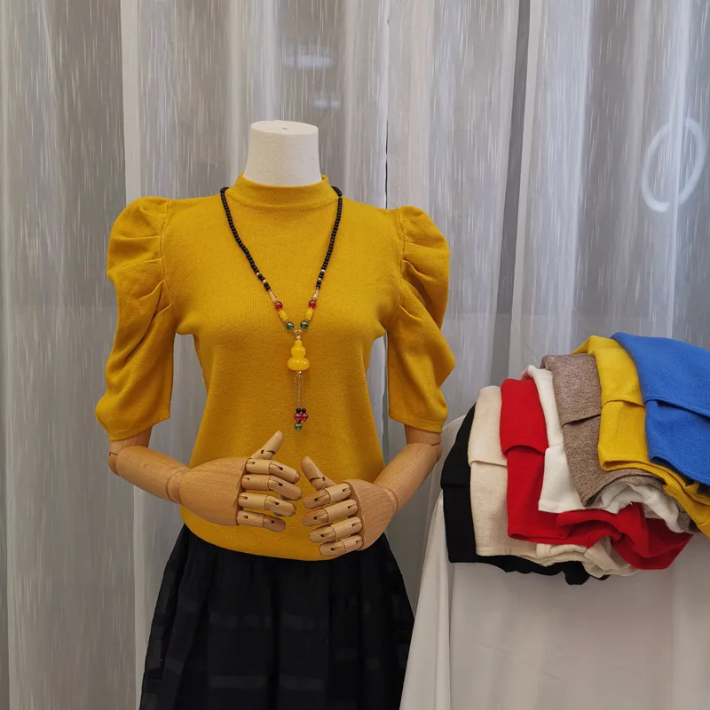 Весенний пуловер с рукавами-фонариками в Корейском стиле вязаный свитер для