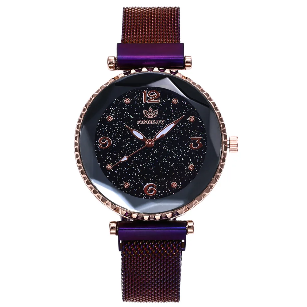 rinnady059purple Женские часы из нержавеющей стали с сетчатым ремешком, наручные часы в римском стиле, модные кварцевые часы с магнитной пряжкой, роскошные часы Relojes Mujer - Цвет: rinnady059purple