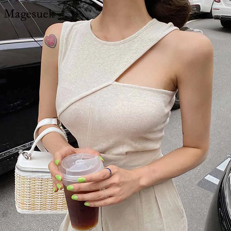 

Асимметричные открытые майки без рукавов, сексуальный жилет с круглым вырезом, однотонный, модный белый корсет, укороченные топы, 12185