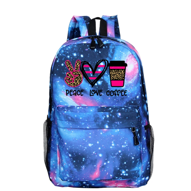 

Leopard Peace Love Coffee Mochila Cartoon Student Backpack Personalized Casual Kids School Bag Teenagers Travel Bags for Girls