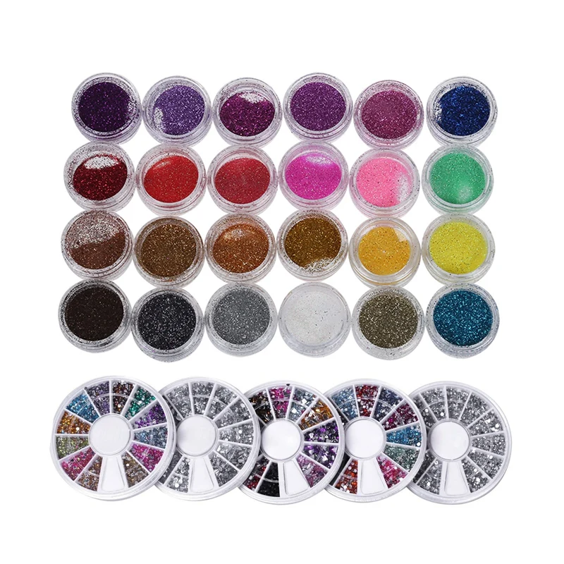 29 шт Набор для дизайна ногтей: 24 цвета Блестящий порошок блеск ложного УФ геля