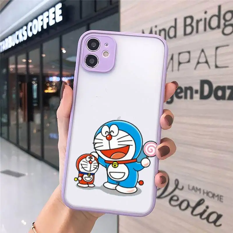 

Cute Cartoon Doraemon Robot cat Phone Case Matte For iPhone 12 Mini 11 Pro XR XS Max 7 8 Plus X Hard PC Back Cover
