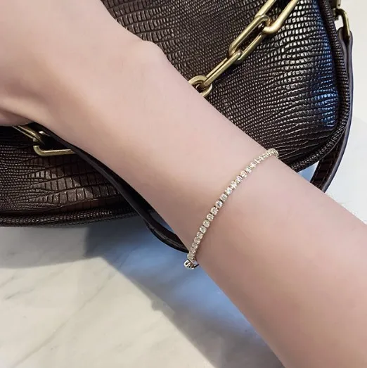 Браслеты для женщин простые роскошные круглые Стразы золотого цвета цепочка на