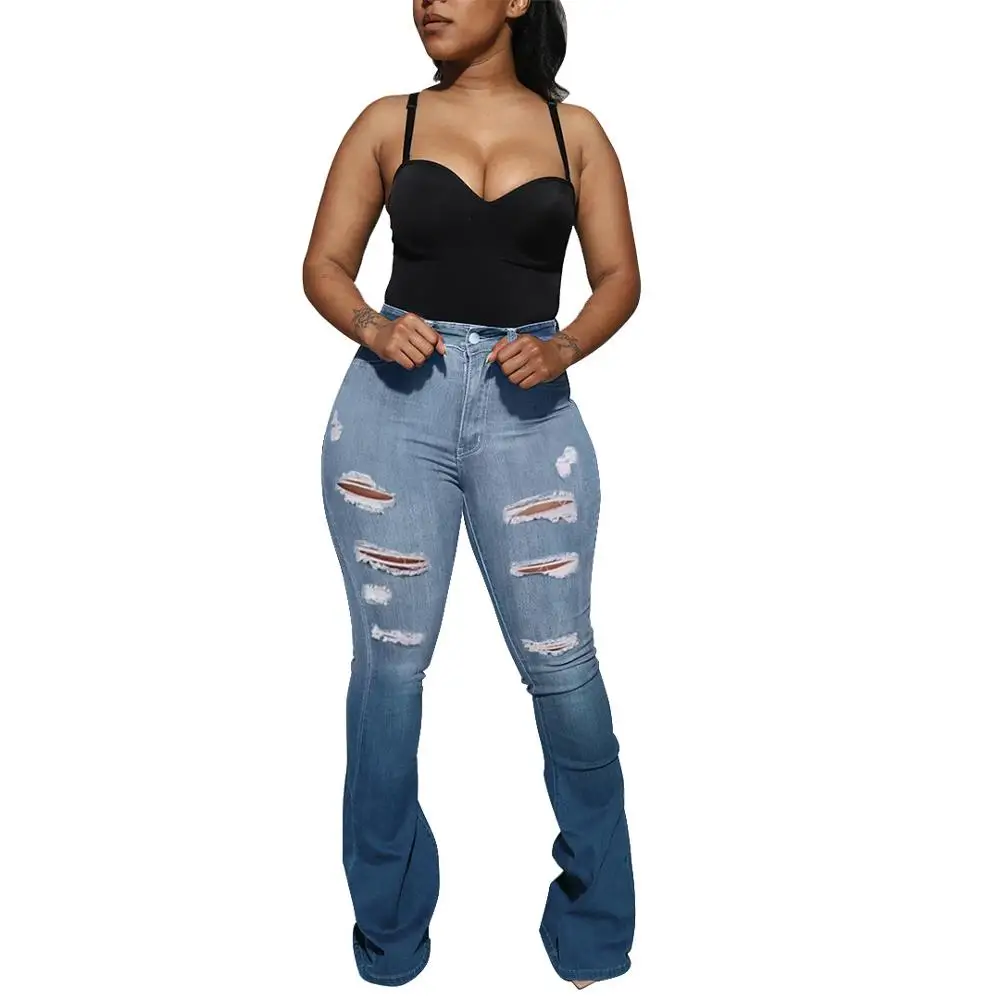 

Повседневные женские рваные джинсовые брюки, расклешенные брюки, длинные брюки из денима, уличная одежда, зимняя одежда для женщин, наряд