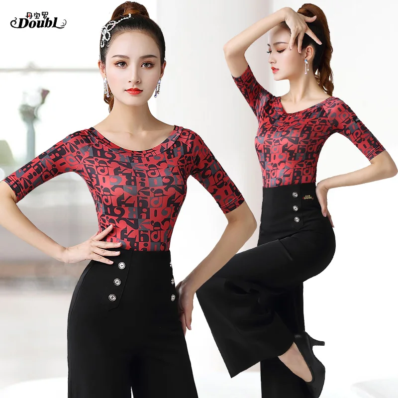 Двойной современный женский топ для танцев танцевальная Униформа с рукавами