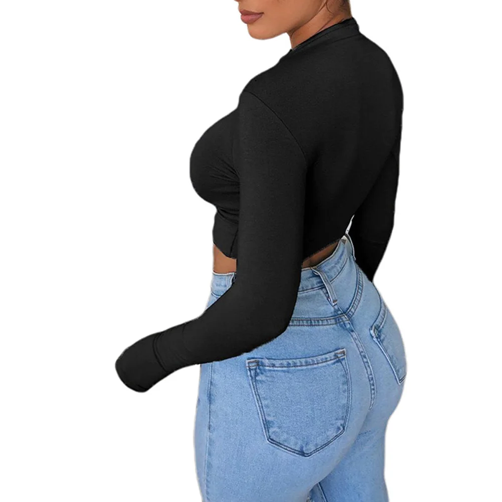 Женская футболка 2020 Однотонная с круглым вырезом и длинным рукавом женский