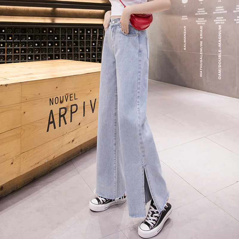 

Split Raw Hem High Waist Wide Leg Loose Straight Jeans for Women S M L XL