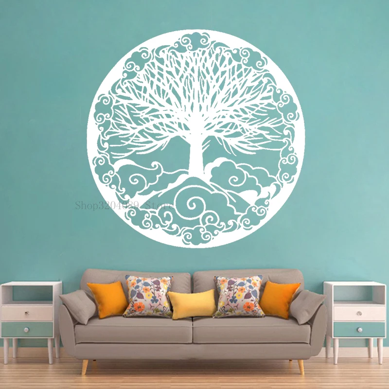 Виниловая наклейка на стену с деревом декор для спальни йога мандала креативное