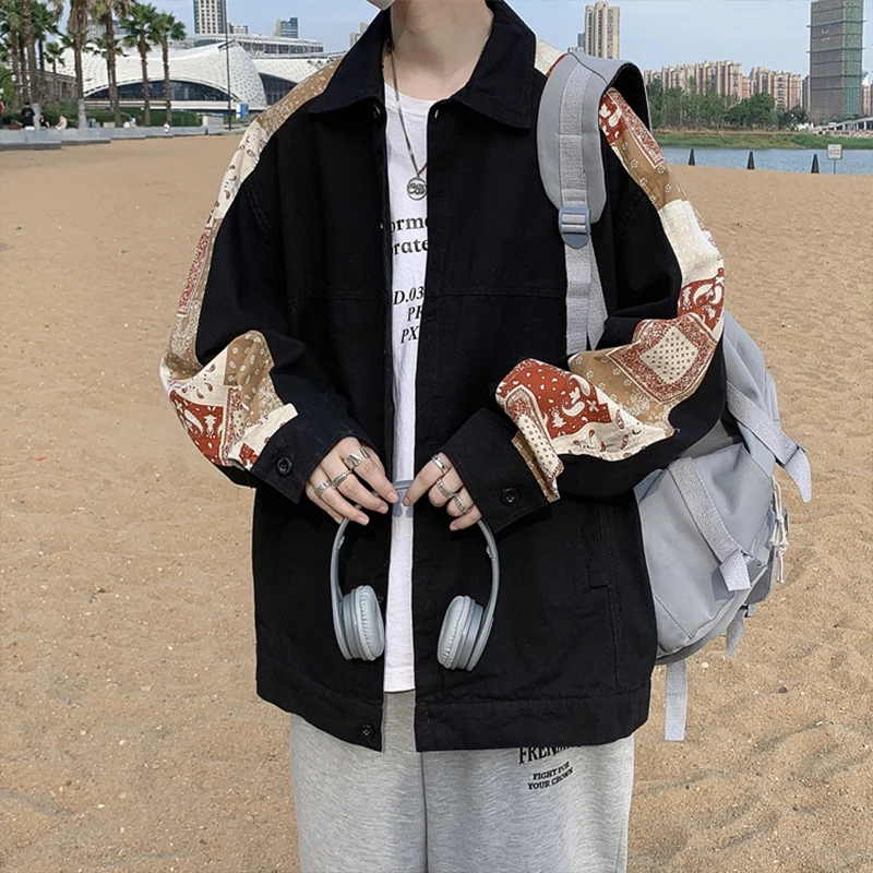 

Мужская Цветочная куртка кешью кардиган, уличная куртка в стиле хип-хоп, ретро, мужская куртка, черный, хаки, зеленый цвет