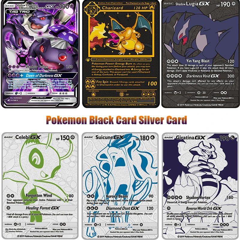 

Takara Tomy Anime Games Pokemon Gold Metal Cards Bikachu Series Collection Table Games Trading Cards Child Toys Gifts