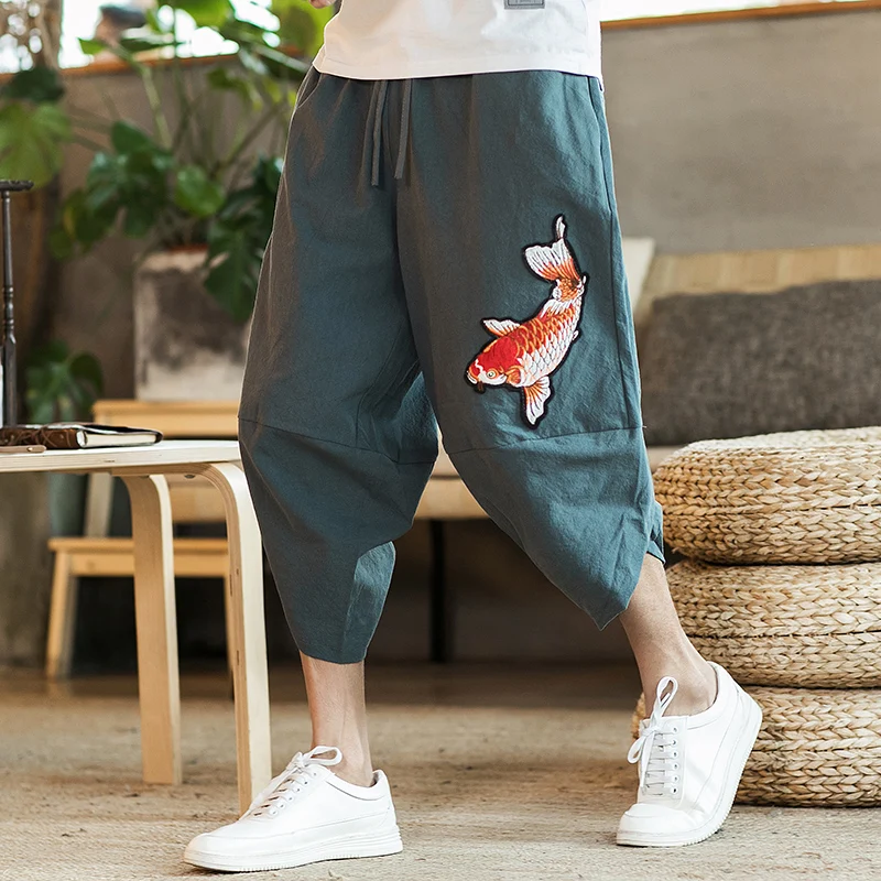 

Men Pants Men's Wide Crotch Harem Pants Loose Large Cropped Trousers Wide-legged Bloomers Chinese Style Flaxen Baggy