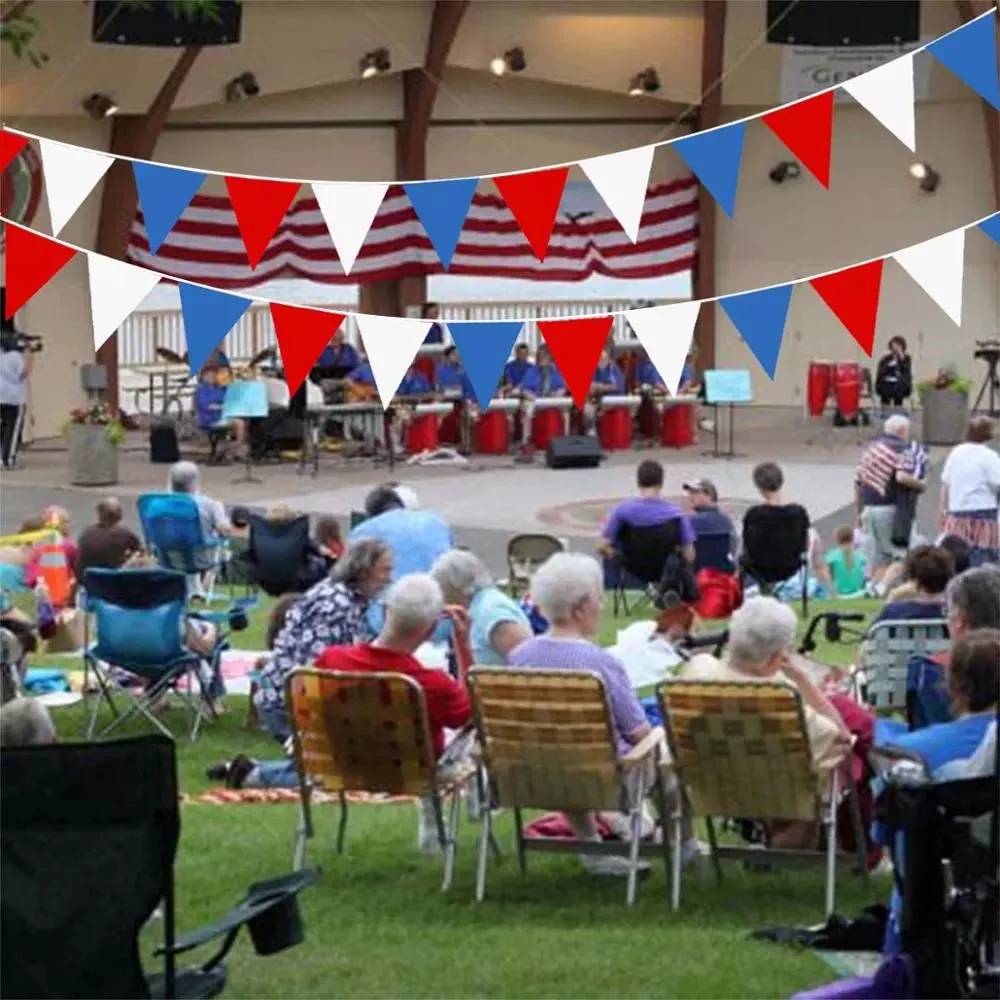 

8M Red White Blue French Bunting Triangles Flag Garlands Wedding Banners Graduation Anniversary Birthday Party Hanging Decor
