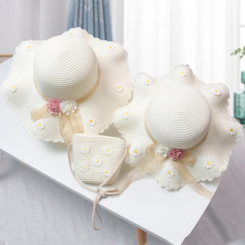 

New Parent-Child Straw Hat Summer Sun Hat Sunscreen Breathable Children Adult Cute Hat Travel Beach Hat