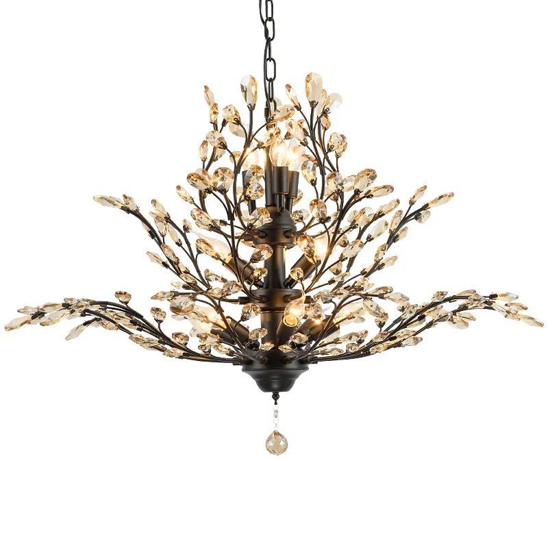 

American vintage K9 crystal flower chandelier lamp home deco living room retro iron E14 bulb chandelier light fixture