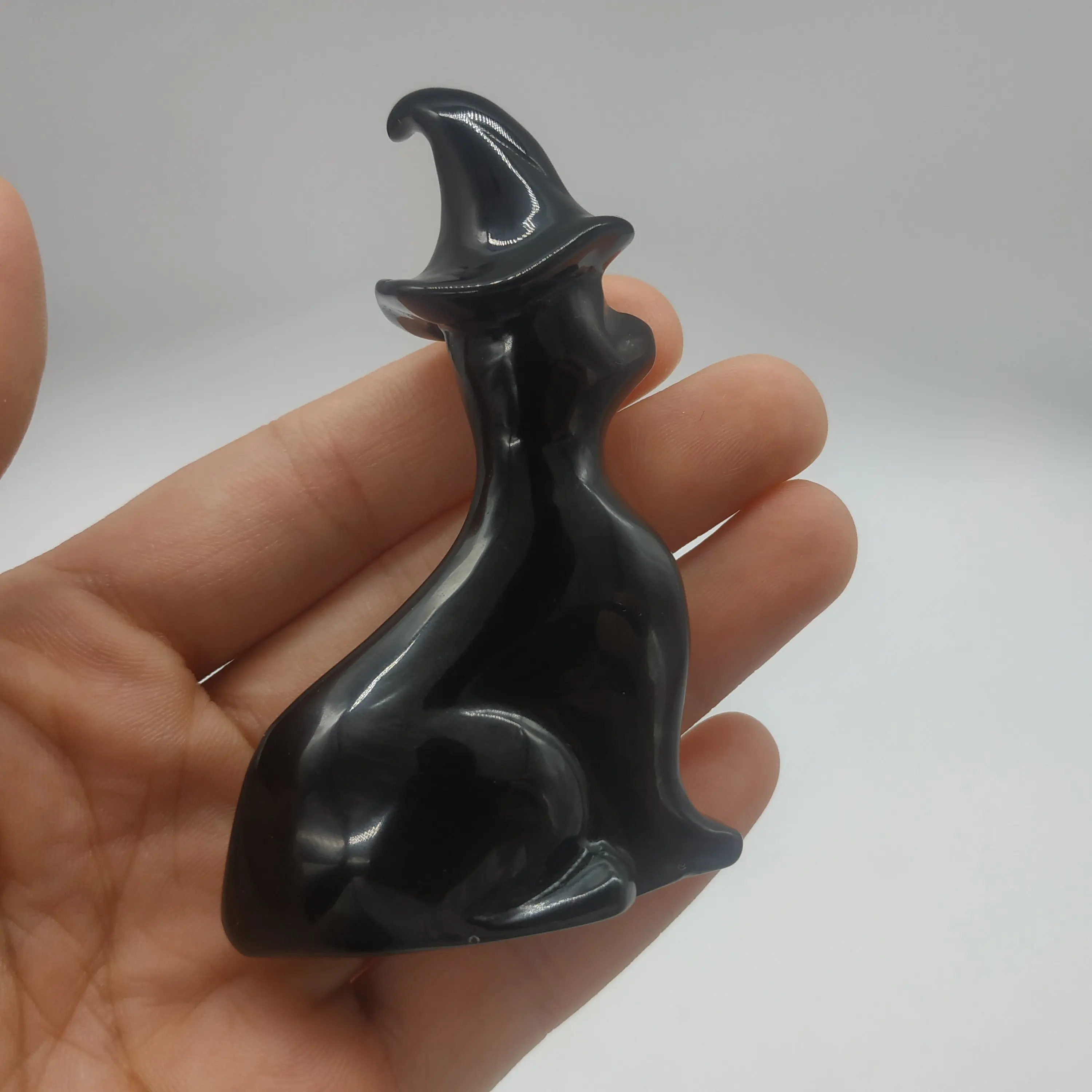 3 ''Obsidian кошка черная шляпа ведьмы стоящая хрустальные резные животные