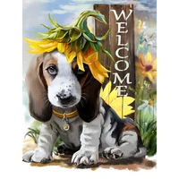 full 5d diy daimond painting cute puppysunflower 3d cross stitch round rhinestone full pasted diamant painting embroidery