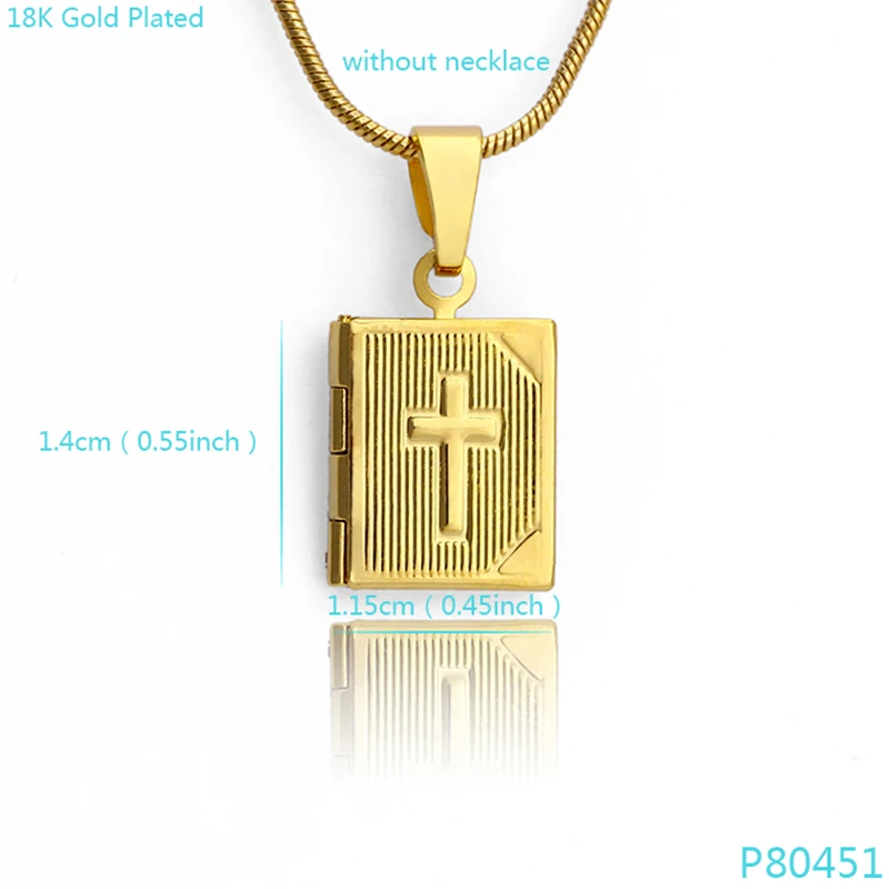 JH абсолютно новый золотой крест Библия книга фото медальон фаза маленький кулон