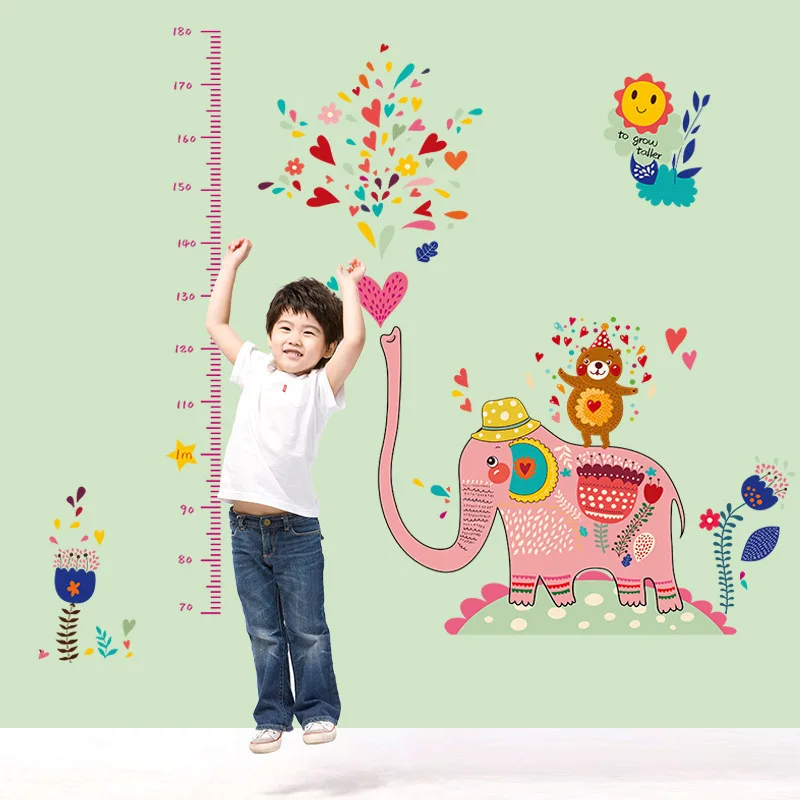 Children's Height Measurement Wall Stickers Funny Elephant Scale Decals Kids Room Nursery Removable Home Decor Wallpaper | Дом и сад