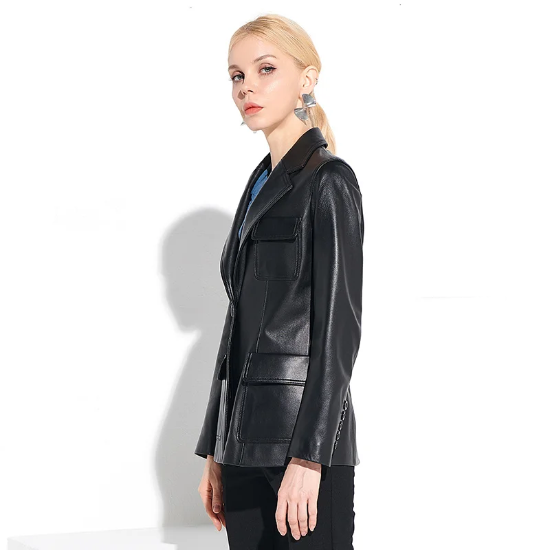

SHZQ Real Leather Women's Medium and Long Leather Jacket Sheep Skin Pure Leather Coat 2020 Spring and Autumn New Slim Skin Windb