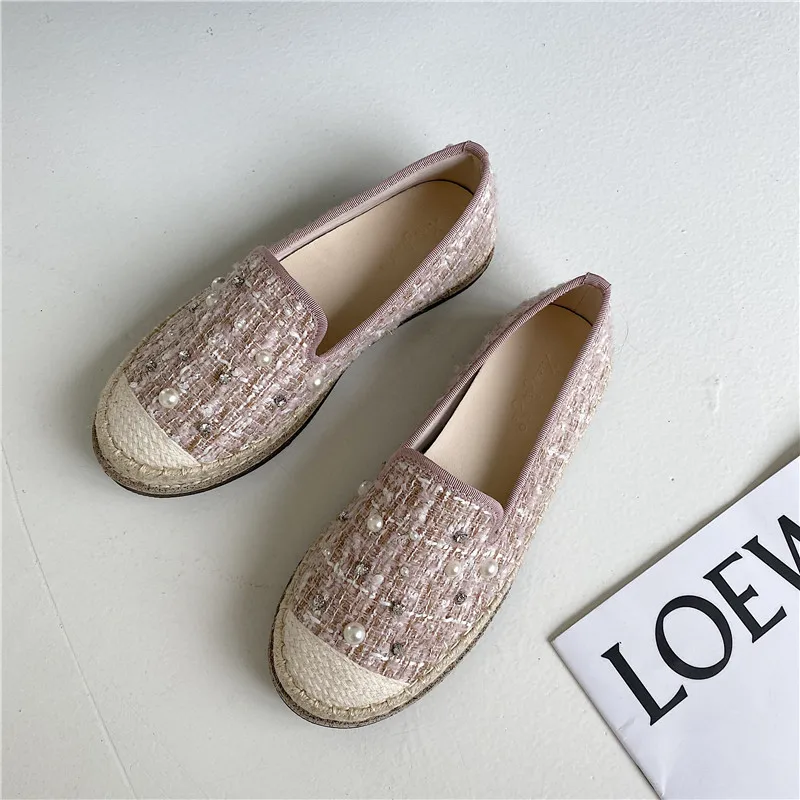

Classical Top Quality Luxury Brand Design Goat Leather Woman Espadrilles Slip On Loafers Comfortable Flat Fisherman Shoes