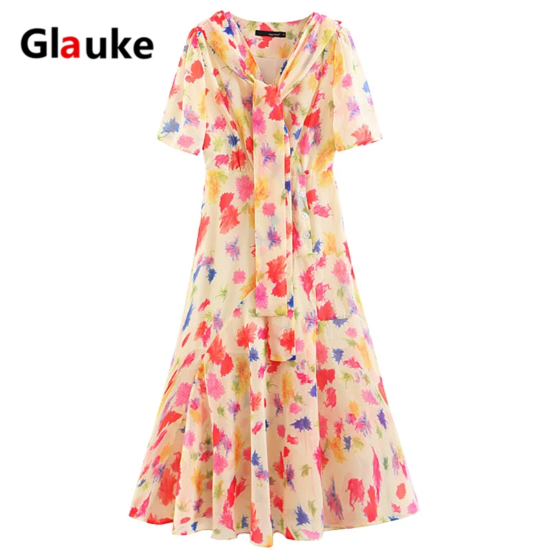 GLAUKE женские европейские блоггеры Ретро декольте лента ослепительный цвет Краска