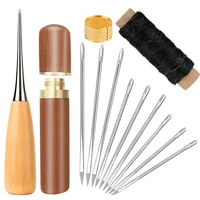 lmdz leather craft stitching tool kit with large eye sewing needles awl thimble waxed thread repairing sewing diy tool set